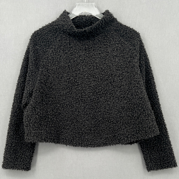 Ivy Jane Sweater Women M Gray Mock Neck Crop Flock Boucle Textured Pullover - Picture 2 of 11